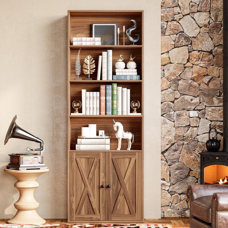 IRONCK Industrial Bookshelves and Bookcases with Doors Floor Standing 6 Shelf Display Storage Shelves 70 in Tall Bookcase for Home Office, Living Room - Image 1